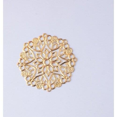 Free shipping Retail 30Pcs Embellishment Findings Flower Gold Plated Hollow Metal Crafts Decoration DIY 3.5cm F0415x3