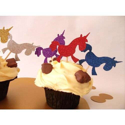Glitter rainbow unicorn cupcake toppers wedding bridal baby shower Bachelorette Party Decor girl birthday treat food picks