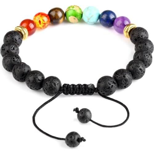 7 Chakra Natural Lava Stone Bracelet Tiger Eyes Handmade Braid Yoga Balance Buddha Prayer Adjustable For Men Women