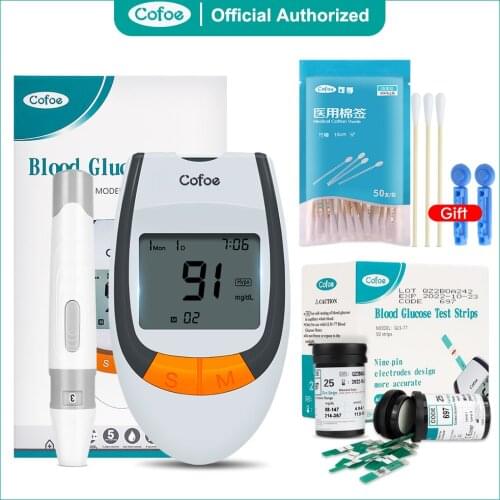 Cofoe Blood Glucose Monitor 50/100pcsTest strips&Lancets Monitor Diabetes Hypoglycemia Blood Glucose Monitor Home Medical System