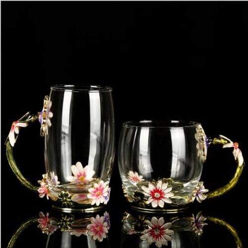 Colored enamel tea cup wedding toasting wine glasses crystal office furniture goblet gifts drinking glasses set