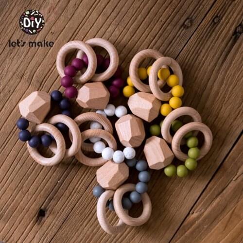 Lets Make 1pc Baby Toys Silicone Beads DIY Baby Rattles Bracelets Teething Wooden Ring Toys For Kids Baby Teethers For Stroller