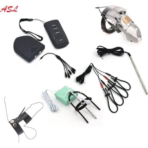 Remote Control Electric Shock Penis Cock Cage Chastity Device Ring Penis Plug Electro Stimulation Sex Toys For Men Ball Ring