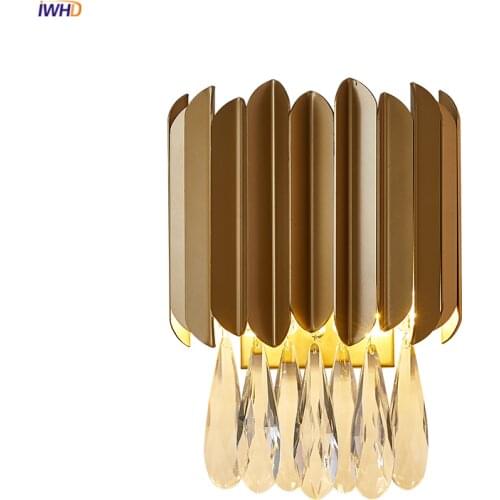 IWHD Nordic Luxury Crystal Wall Light Fixtures Living Room Bedroom Beside Modern LED Wall Lamp Sconce Applique Murale Wandlamp