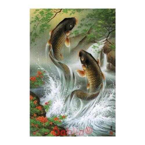 Carp ascending Animal fish Oil painting Needlework Embroidery DIY Cross Stitch Kit Crafts 14CT Unprinted Home Decor Handmade