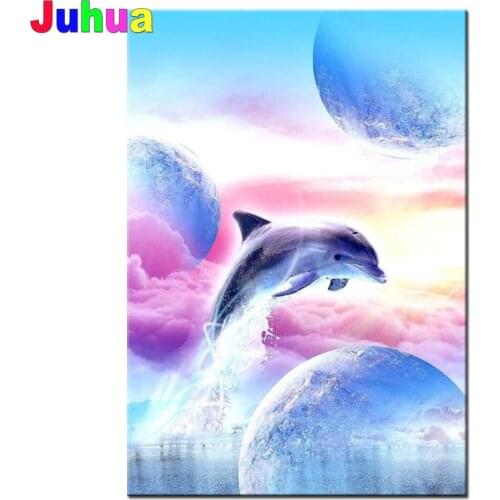 Colorful Dolphin Diamond Painting Crystal Full Round diamond Mosaic Diamond embroidery Cute Animal Beautiful Landscape