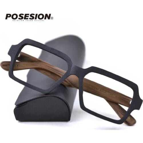 POSESION Square Prescription Recipe Glasses Frames Clear Lenses Wood Optical Myopia Eye Glasses Frames for Men Women Spectacle