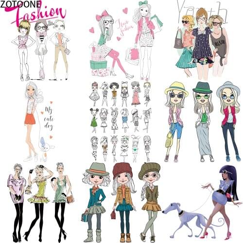 ZOTOONE Lovely Girls Patch Iron on Transfer Patches for Clothing Heat Transfer Viny Lstickers Applique on Clothes Thermal Press
