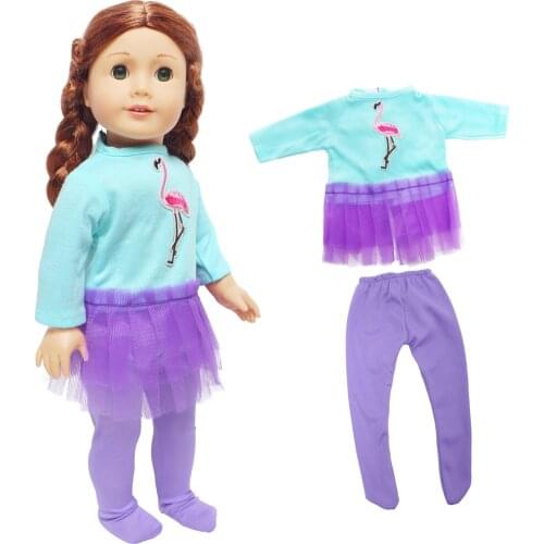 Fashion 1 Set Dress + Trousers Cute Animals Pattern Skirt Pants Outfit Accessories Clothes for American 18 Inch Girl Doll