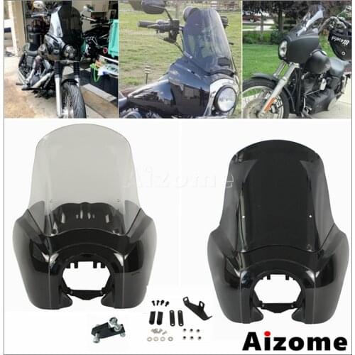Cafe Racer Headlight Fairing 15" Winshield Windscreen kit 5.75" Motorcycle Front Light Cowl Cover w/ Mount Hardware For Harley
