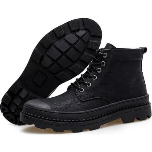 Men Boots Black Autumn Winter Fashion Shoes Men Casual Boots Men New Lace-up Genuine Leather Comfy Durable outsole Mens Boots