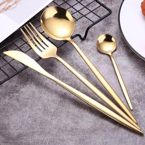 Gold Cutlery Set Forks Spoons Knives Tableware Steel Cutlery Set Stainless Steel Dinnerware Set Chopstick Spoon Knife Fork