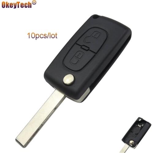 OkeyTech 10pcs/lot 2 Buttons Remote Flip Folding Car Key Shell for Peugeot 307 206 407 Partner Citroen C4 C5 Berlingo Blank Fob