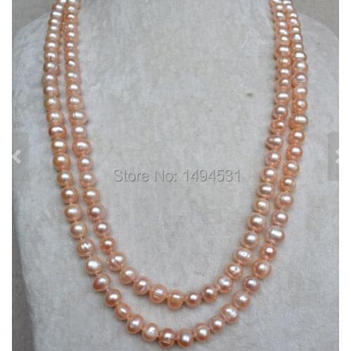 Wholesale Pearl Jewelry - Pink Color 8.5-10mm 52 Inches Genuine Freshwater Pearl Necklace - Fashion Ladys Jewelry