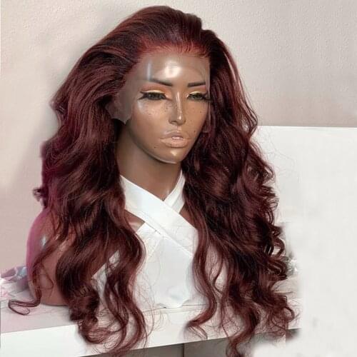 RONGDUOYI Burgundy Hair Lace Wigs for Women Long Synthetic Lace Front Wig Body Wave Wigs High Temperature Fiber Cosplay Wig