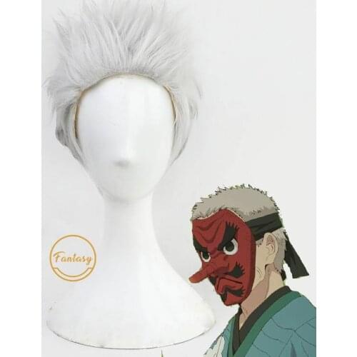 Urokodaki Sakonji Anime Demon Slayer Kimetsu No Yaiba Cosplay Wigs Short Silver Hair Wig +Free Wig Cap