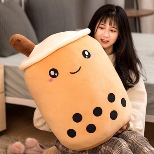 Real-life Bubble Tea Plush Toy Stuffed Food Milk Tea Soft Dolls Boba Fruit Tea Cup Pillow Cushion Kids Toys Valentines Day Gift