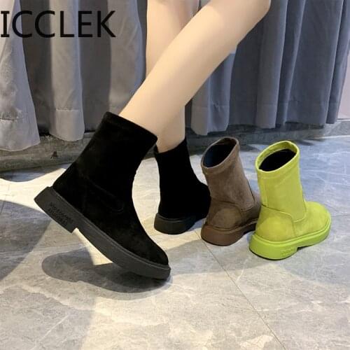 Rock Shoes Woman Womens Mid Calf Boots Round Toe Luxury Designer Boots-women Booties Ladies Low Heels booties Rubber A077