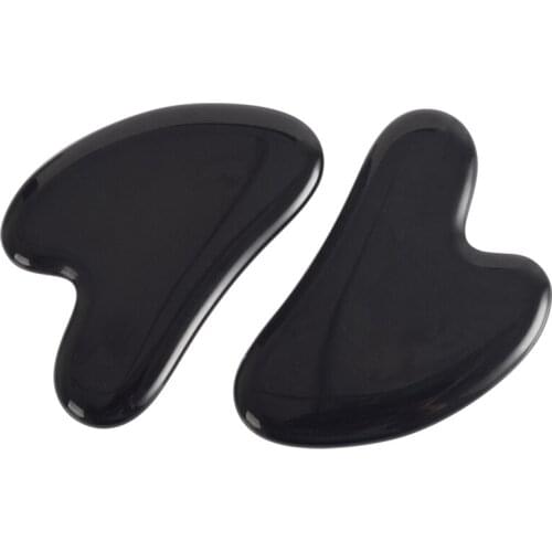 2 PCS Black Obsidian Guasha Stone Tool SPA Face Back Foot Massage Scraper China Traditional Health Care Guasha Massage Tool