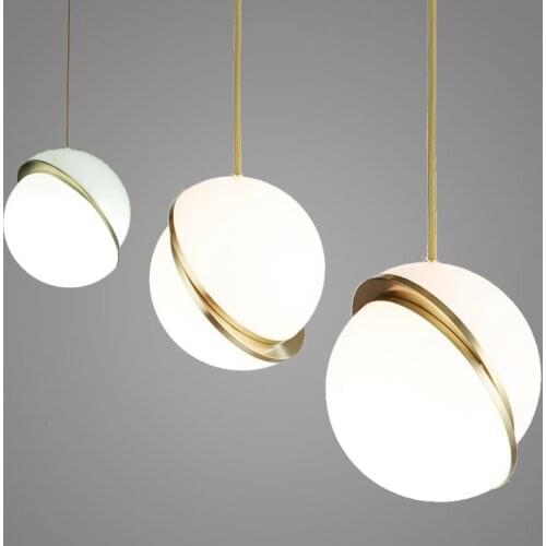Modern round balls Pendant Lights Creative Round Moon Brass Suspension Pendant lamp for Dining room Living room drplight 90-265V