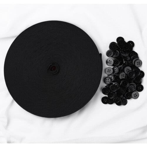Clothes Supplies 100 4-Hole Resin Fasten Buttons with One Roll Elastic Band Cord Sewing Kit DIY Wrist Band Craft Making Fittings