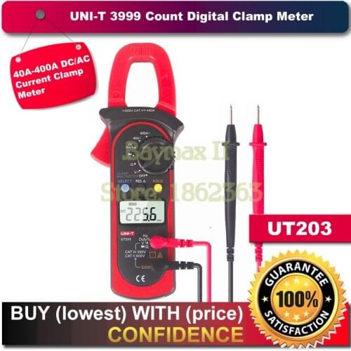 UNI-T UT203 3999 Count 40A to 400A AC/DC Current Digital Clamp Meter with Voltage Resistance Frequency Test