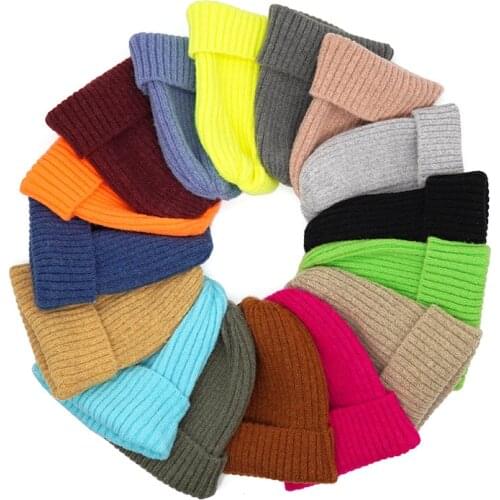 2021 Candy Colors Knitted Winter Beanie Hat Women Men Fashion Solid Thicken Warm Soft Trendy Hat Female