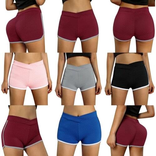 Europe and the United States imitation Nylon high elastic football lattice jacquard peach buttock hemmed shorts three Yoga Pants