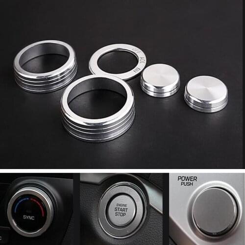 YAQUICKA Silver 5Pcs Car Audio Air Conditioner Ignition Switch Button Ring Cover Trim Styling Sticker For Hyundai Tucson 2016-17