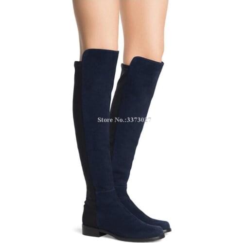 Suede Patchwork Flat With Knee-High Boots Woman Fashion Comfortable Large Size Long Boots Ladies Casual Motorcycle Boots