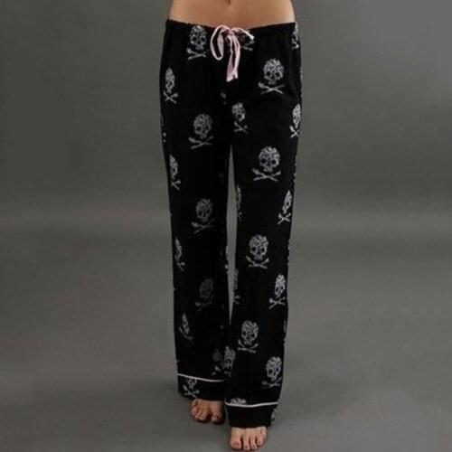 Womens Wide-leg Trousers Home Loose Pajama Lounge Wear Drawstring Pants Skull Print Plus Size 5XL Pijamas Women