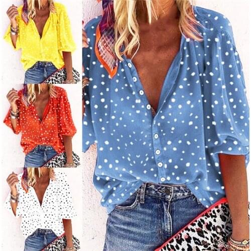 Print Plus Size Womens Tops And Blouses V-neck Long Sleeve Office Blouse Puff Sleeve Fashion Streetwear Women Clothes Shirt