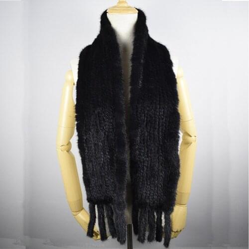 MS.MinShu Hand Knitted Mink Fur Scarf Natural Mink Fur Scarf Neck Warmer Unisex Fashion Scarf with Fringes Winter Real Fur Scarf