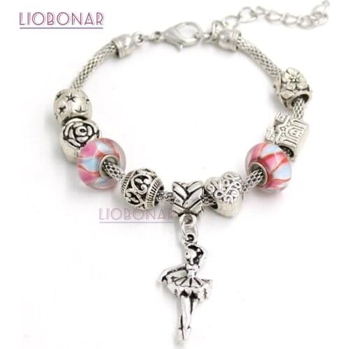 10PCS/Lot Wholesale Fashionable Jewelry Dance Ballerina Charm Lampwork Murano Glass Bracelets for Girls Gift Bijoux Pulsera