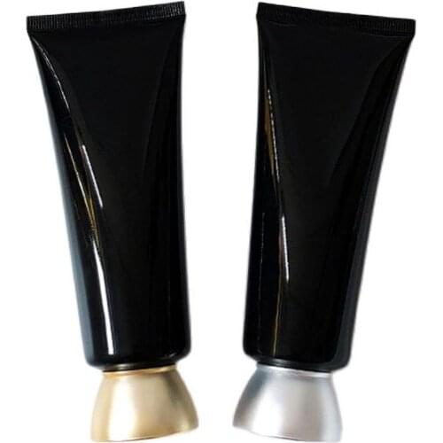100ml Glossy Black Squeeze Bottle Empty Gold Silver Acrylic Cap Lotion Gel Packaging Container Soft Tube Cosmetic Hose 50pcs/lot