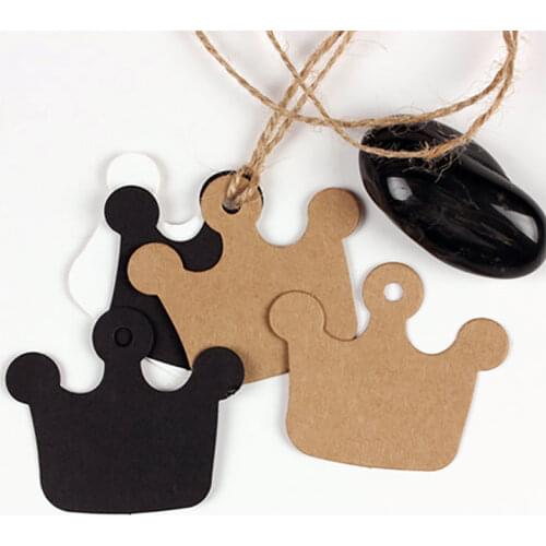 200pcs High Quality Blank Brown Kraft White Paper Label Lovely Crown Design Marked Card Hand Draw Tags Labeled Card