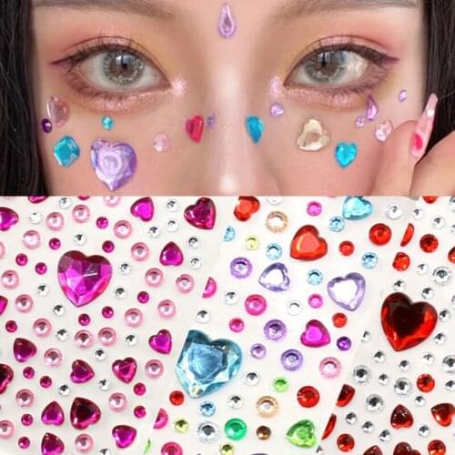3D Love Heart Diamond Gems Face Eyebrow Stickers Acrylic Crystal Self Adhesive Three-dimensional Nail Art Decoration Rhinestone