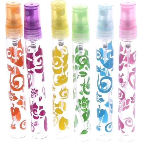 5pcs 10ml Mini Refillable Perfume Bottle Atomizer Portable With Printing Glass Empty Spray Bottle Cosmetic Container Keep Fresh