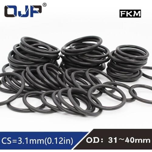 5PCS Fluorine rubber Ring Black FKM O ring Seal CS:3.1mm OD31/32/33/34/35/36/37/38/39/40mm Rubber O-Ring Seal Oil ORing Gasket