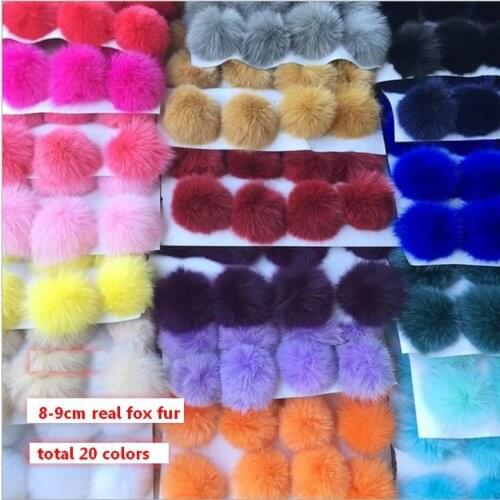 5pcs/lot 8cm Natural Real Fox Fur Ball Pom Pom Fluffy Genuine Fur Pompom DIY Winter Hat Skullies Beanies Knitted Cap Pompoms f86