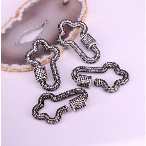 6PCS, Antique Silver olor Clear CZ Micro Pave Cross Shaped Crystal Zirconia Clasp Lock Carabiner Pave Lock Jewelry Findings