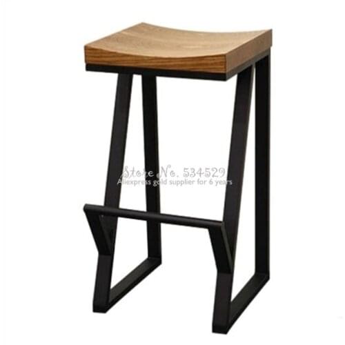 30%Retro bar chair wrought iron bar stool solid wood bar stool creative high stool leisure bar chair front coffee chair