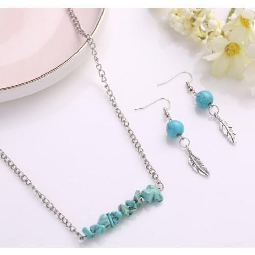 Turquoise Necklace Set Hot Sale Jewelry Ethnic Statement Trendy Healing Retro Bohemian Pearl Long Jewelry Set
