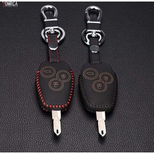 High-quality leather hand-sewn remote control car key cover key chain for the Renault 3 button key dust collector starline a93