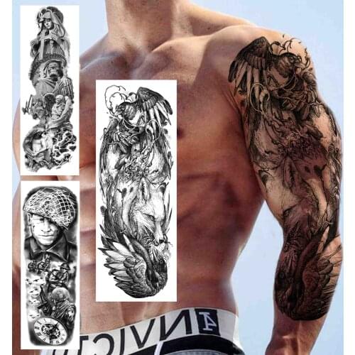Black Eagle Full Arm Tattoo Sleeve For Men Women Realistic Fake Army Compass Temporary Tattoos Waterproof Large Tatoos Stickers