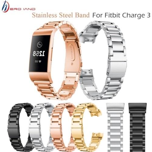 For Fitbit Charge 4 Replacement 3 Beads Stainless Steel Wrist Watch Band Wrist Bracelet Strap for Fitbit Charge 3 Smart Watch
