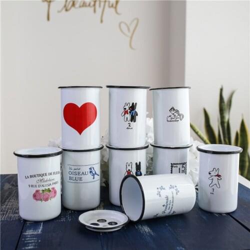 Enamel mouthwash cup. Retro classic European enamel brush cup. Lovers cup. 2 pieces / 1 bag