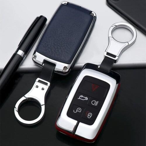 Galvanzed Alloy&Genuine Leather Smart Car Key Case Fob Cover For Land Rover LR4 LR2 Discovery Rang Rover Sport Evoque 5 Buttons