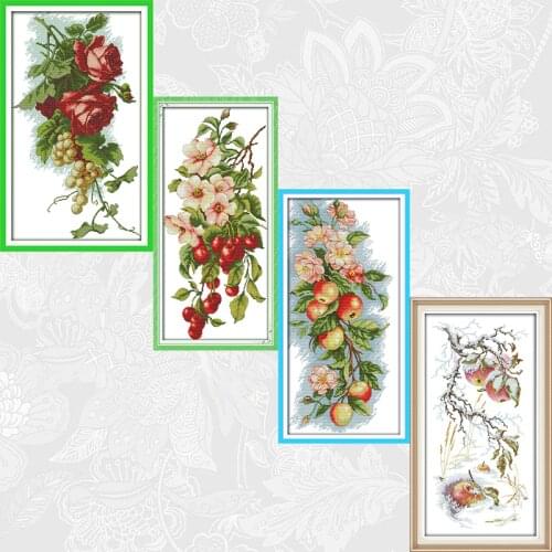 Joy Sunday Flowers and Fruits Paintings Aida Canvas 11CT and 14CT Needlework Cross stitch kits DIY Handmade Embroidery Crafts