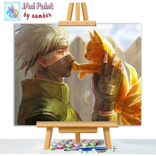 Ninja buddy and cat Picture DIY Anime Canvas For Drawing Zero-based Coloring Paint By Numbers For Adults Home decor